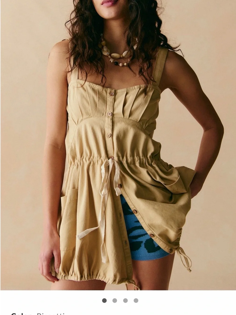Free People Free Est Taste of Sunshine Drawstring Peplum Tunic in Tan Biscotti